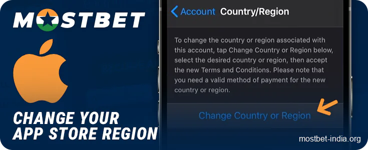 If necessary, change the region in the App Store for the Mostbet app